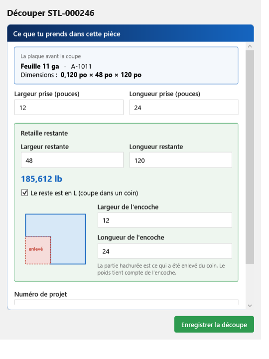 Écran de découpe SysCut Inventaire
